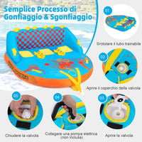 Tube Trainabile per Barche 3 Posti, Trainabili Sportivi per Acqua, Divano Trainabile con Copertura, Punti di Traino Anteriore e Posteriore, Tube Gonfiabile per Trainare Gente sull'Acqua