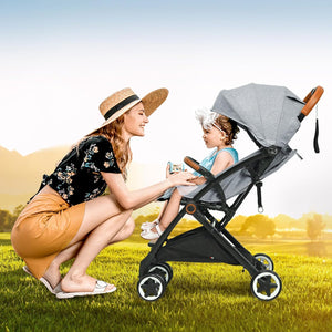 Passeggino Ultraleggero per Bambini 0-36 Mesi, Passeggino Compatto a Ombrello, per Viaggio, Aereo, Pieghevole, Regolabile, con Cintura di Sicurezza, Ruote, Freno, Parasole, Cesto, Grigio