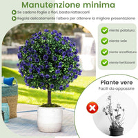 Set di 2 Alberi di Topiario Artificiale con Rose Viola, Albero di Bosso Finto da 55 cm con Vaso Riempito di Cemento, Pianta Finta Resistente al Sole per Interni ed Esterni