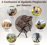 Set di 2 Sgabelli da Caccia Treppiede Pieghevoli, Sgabello da Esterno Pieghevole Leggero con Tracolla, Sgabello Treppiede Portatile per Campeggio, Caccia, Pesca, Viaggi, Carico Massimo 150 kg