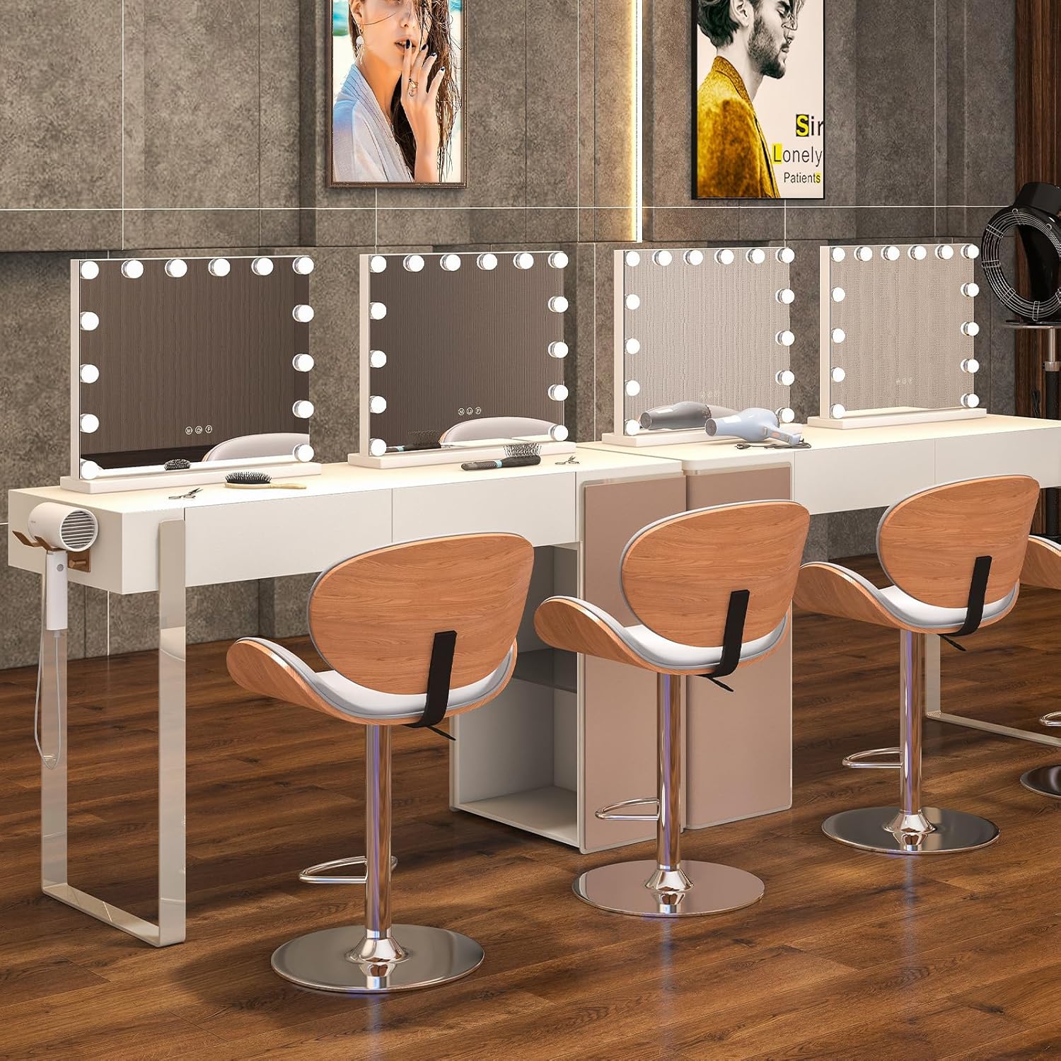 Specchio per Trucco Illuminato, Specchio da Tavolo con 14 Luci LED e Specchio con Ingrandimento 5X, Specchio da Toeletta con 3 Colori e Luminosità Regolabile, 50x43 cm