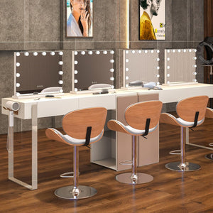 Specchio per Trucco Illuminato, Specchio da Tavolo con 14 Luci LED e Specchio con Ingrandimento 5X, Specchio da Toeletta con 3 Colori e Luminosità Regolabile, 50x43 cm