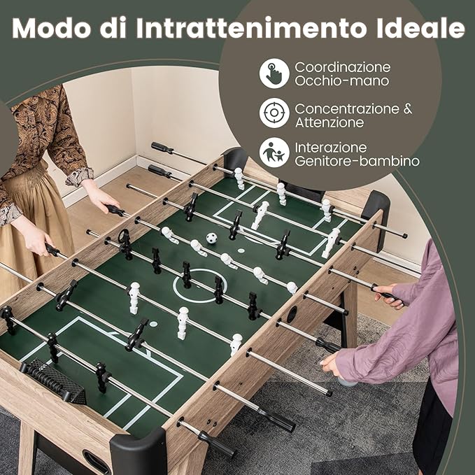 Mini Calcio Balilla, Tavolo Calcio Balilla con 2 Palle e 26 Giocatori, 2 Segnatori, Gioco Calcistico con Livelli Regolabili per Sala Giochi Feste, 137x68x84,5 cm