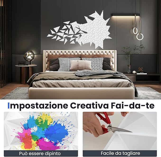 40 Pezzi 3D Pannelli Murali 50 x 50 cm, Pannello da Parete 3D Diamante, Decorazione Interna da Parete in PVC, 10 m², per Soggiorno Camera da Letto (10㎡,Bianco)