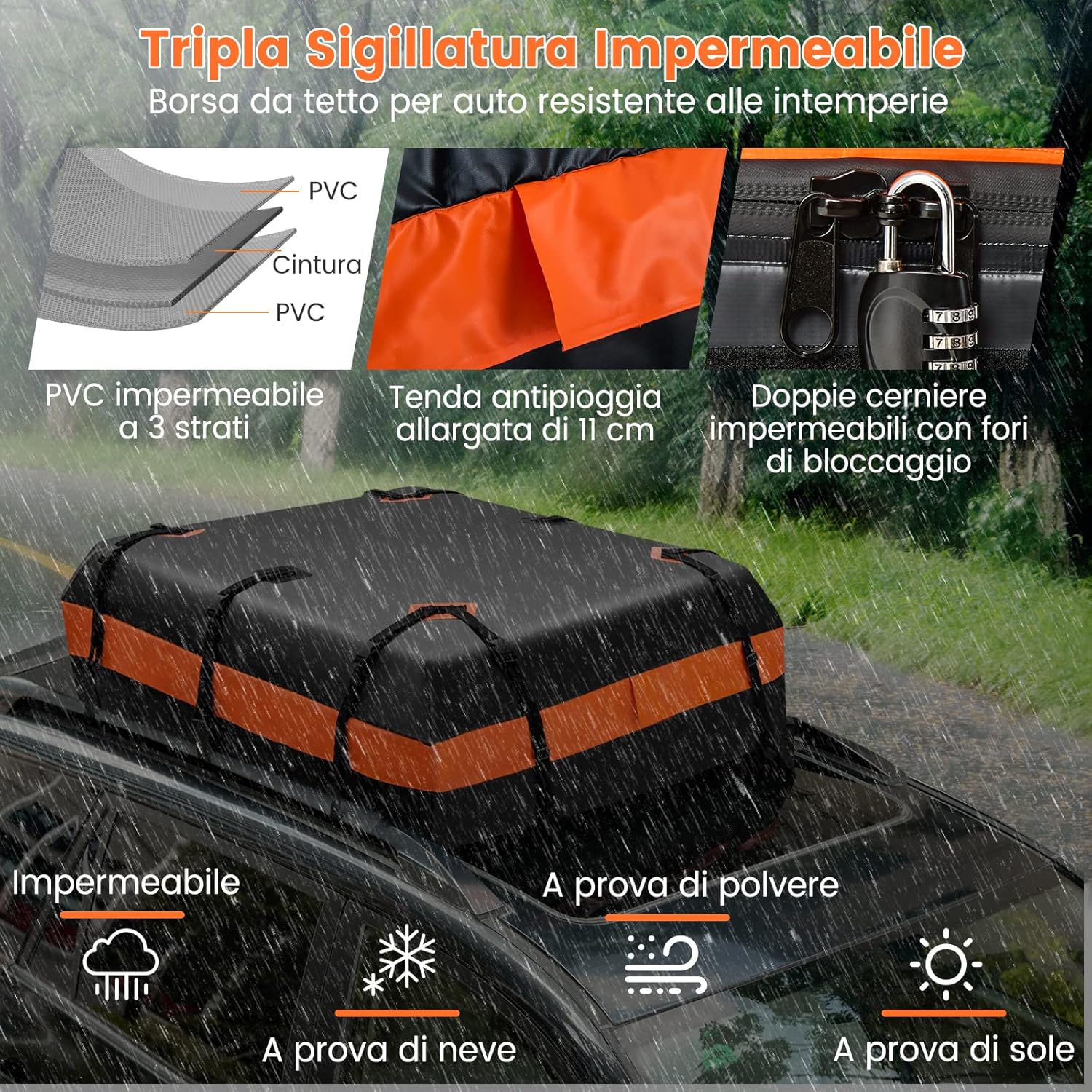 Borsa da Tetto per Auto 424L, Box Tetto Auto per Bagagli Impermeabile Pieghevole, con Tappetino Antiscivolo, per Tutti i Veicoli Con/Senza Barre Portapacchi, con Serratura