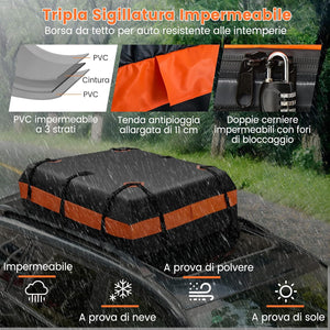Borsa da Tetto per Auto 424L, Box Tetto Auto per Bagagli Impermeabile Pieghevole, con Tappetino Antiscivolo, per Tutti i Veicoli Con/Senza Barre Portapacchi, con Serratura