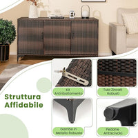 Cassapanca da Giardino in Rattan PE, 318 L, 3 Porte con Ripiani Rimovibili, Impermeabile, per Cuscini, Guanciali, Attrezzi e Accessori da Piscina, 135 x 50 x 70,5 cm (Marrone)