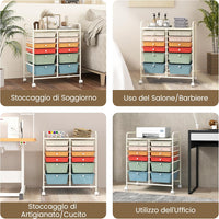 Carrello con 12 Cassetti con Ruote, Carrello di Stoccaggio Multiuso con Ampio Spazio di Archiviazione, Ideale per Casa Ufficio Domestico, 73,5 x 37 x 63 cm (Multicolore)
