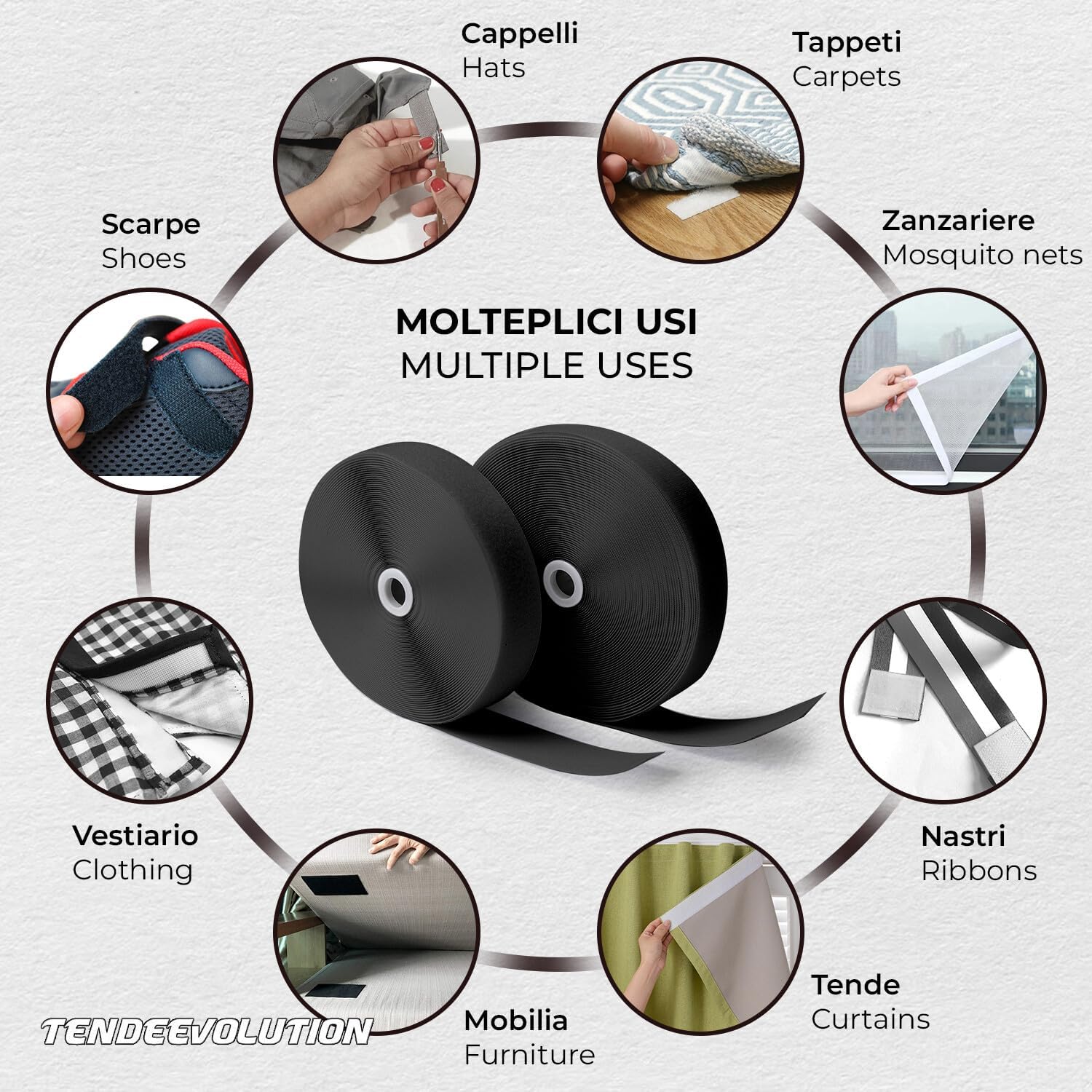 Nastro Adesivo a Strappo al metro di Alta Qualità da 20mm Colore Nero | Nastro Multiuso per Impacchettamento, Artigianato e Lavori Domestici