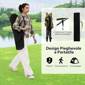Sedia da Campeggio con Poggiapiedi Rimovibile, Sedia Pieghevole con Schinale Reclinabile, Braccioli e Portabicchieri, Portata 150 kg, Sdraio in Testtuto Oxford per Giardino e Spiaggia (Verde)