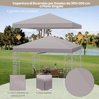 Copertura per Gazebo, Tetto Ricambio per Gazebo, Tetto del Padiglione 3x3 m (Grigio)