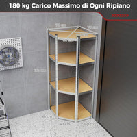 Scaffale ad Angolo a 4 Ripiani, Scaffalatura Regolabile per l'Archiviazione in Garage, Mensola Metallica Resistente, Carico 720 kg per Magazzino Dispensa e Cucina (Argento)