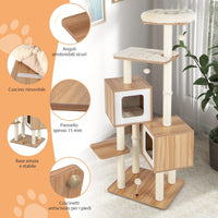 Tiragraffi per Gatti di Legno 163 cm, con Tiragraffi in Sisal, Cuscini Lavabili, Trespolo, 3 Palline e 2 Cuccia, Albero Tiragraffi per Gatti di Piccole e Grandi Dimensioni