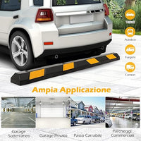 Fermaruote in Gomma per Parcheggi e Garage, Ferma Ruote con Strisce Riflettenti Gialle Capacità di Carico di 4 Ton, Barriera Parcheggio per Auto e Camion 183 x 15 x 10 cm, Nero e Giallo