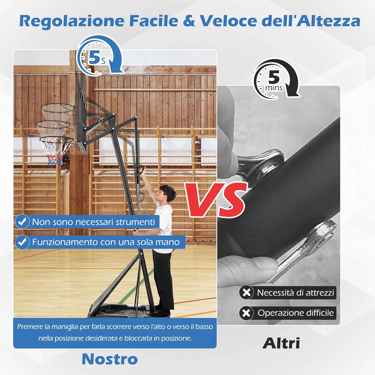 Canestro da Basket Regolabile 150-365 cm in Altezza per Bambini ed Adulti, Canestro con Piantana con Ruote, Canestro con Asta e Base Riempibile per Interno ed Esterno