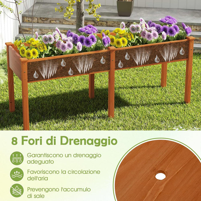 Fioriera da Giardino Rialzata, Letto da Giardino Elevato in Legno con Pannello Divisore, Fori di Drenaggio, Aiuola Rialzata per Piante, Fiori, Erbe e Verdure (Marrone)