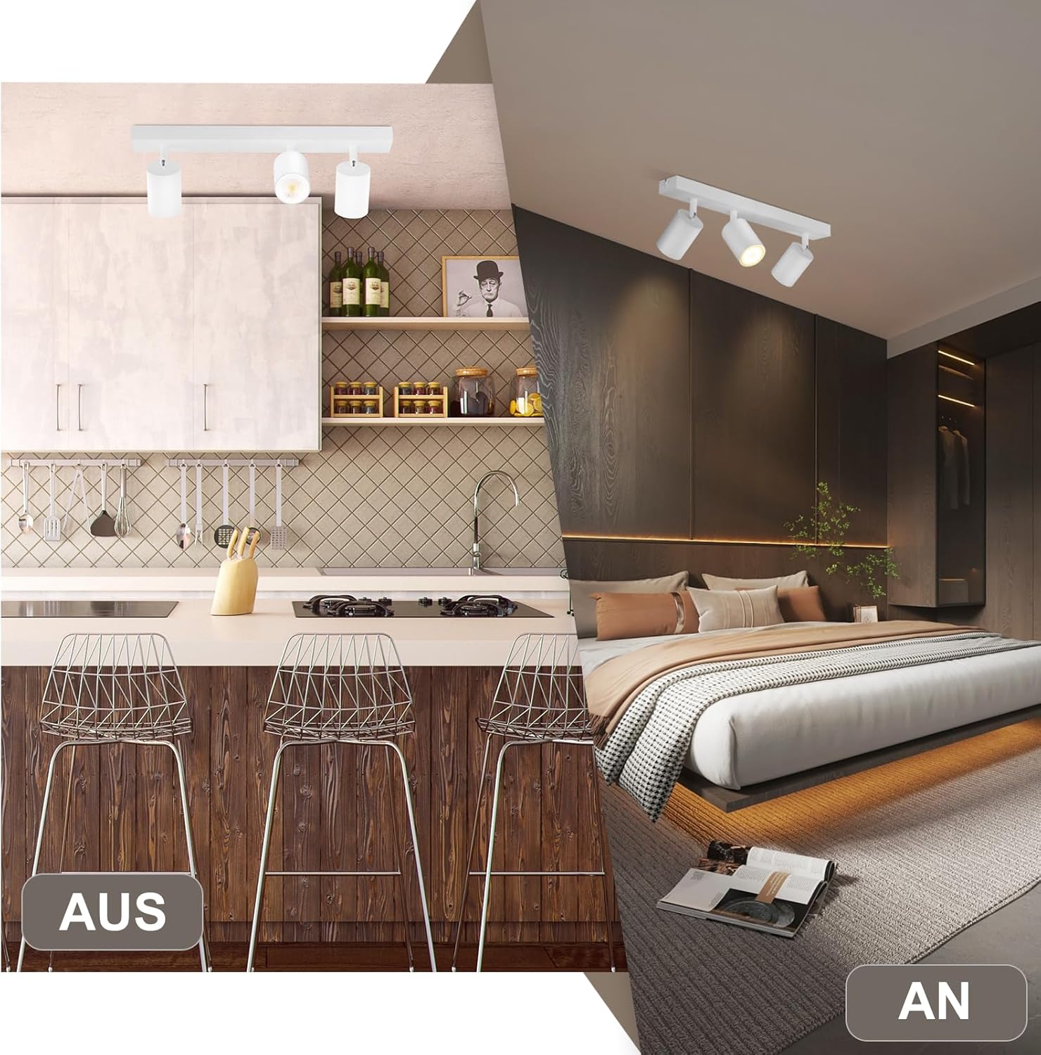 ZMH Faretto da soffitto bianchi 3 luci GU10 girevoli 350° moderni industriali anche parete per ingresso soggiorno max25W