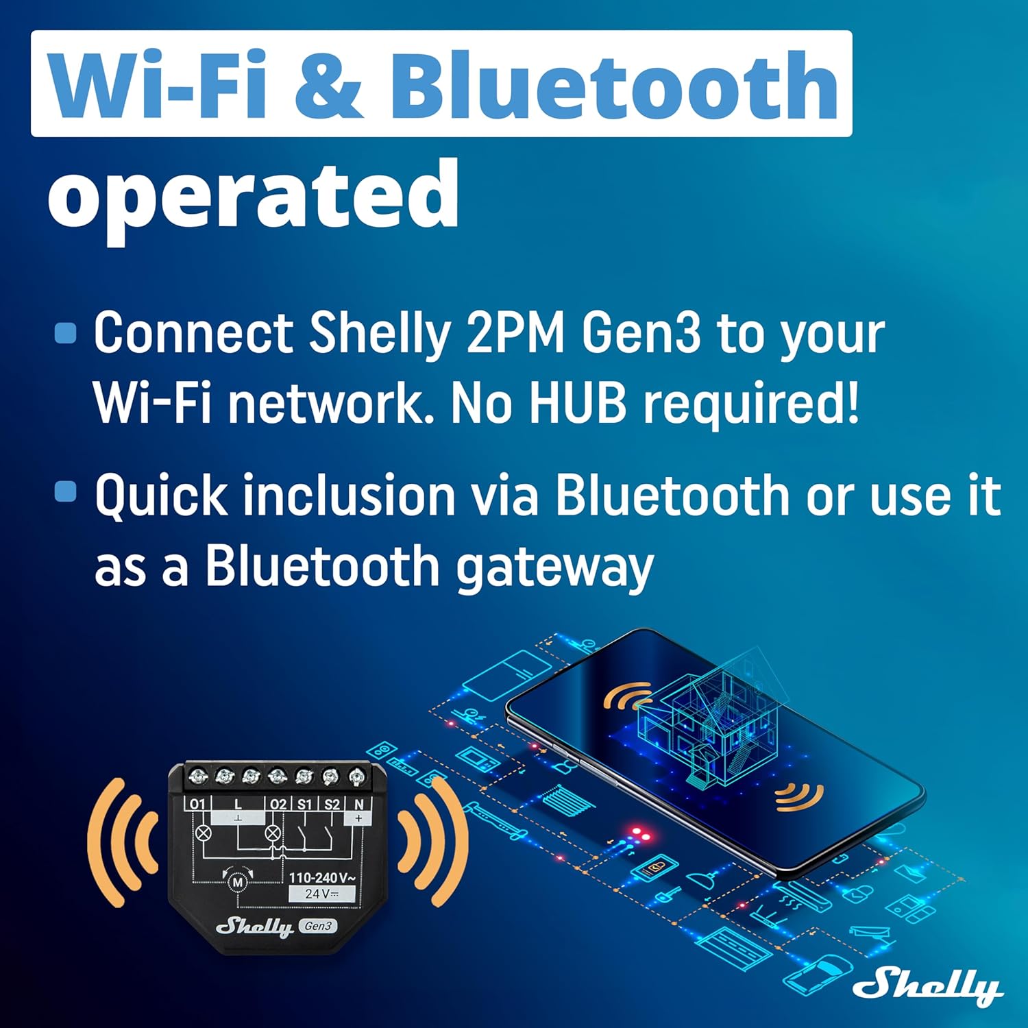 Shelly 2 PM Gen3 Interruttore intelligente per tapparelle WiFi e Bluetooth
