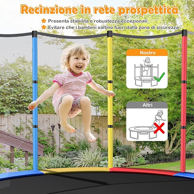 Trampolino Elastico Bambino in Acciaio, Tappeto Elastico Bambini da Esterno e da Interno, con Rete e Cusicnetti Antiscivolo