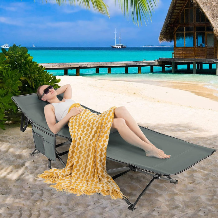 Brandina da Campeggio Pieghevole, Letto Portatile con Poggiatesta Inclinato, Tasca Laterale e Borsa di Trasporto, Branda Campeggio per Backpacking, Ospiti e Pesca, Portata 272 kg