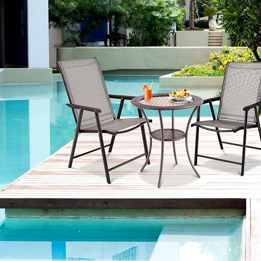 Tavolo da Giardino in Rattan PE e Vetro Temperato, Rotondo Tavolino Piccolo da Caffè Resistente alle Intemperie, per Cortile Balcone Esterno, Ø64 x 72 cm, Marrone