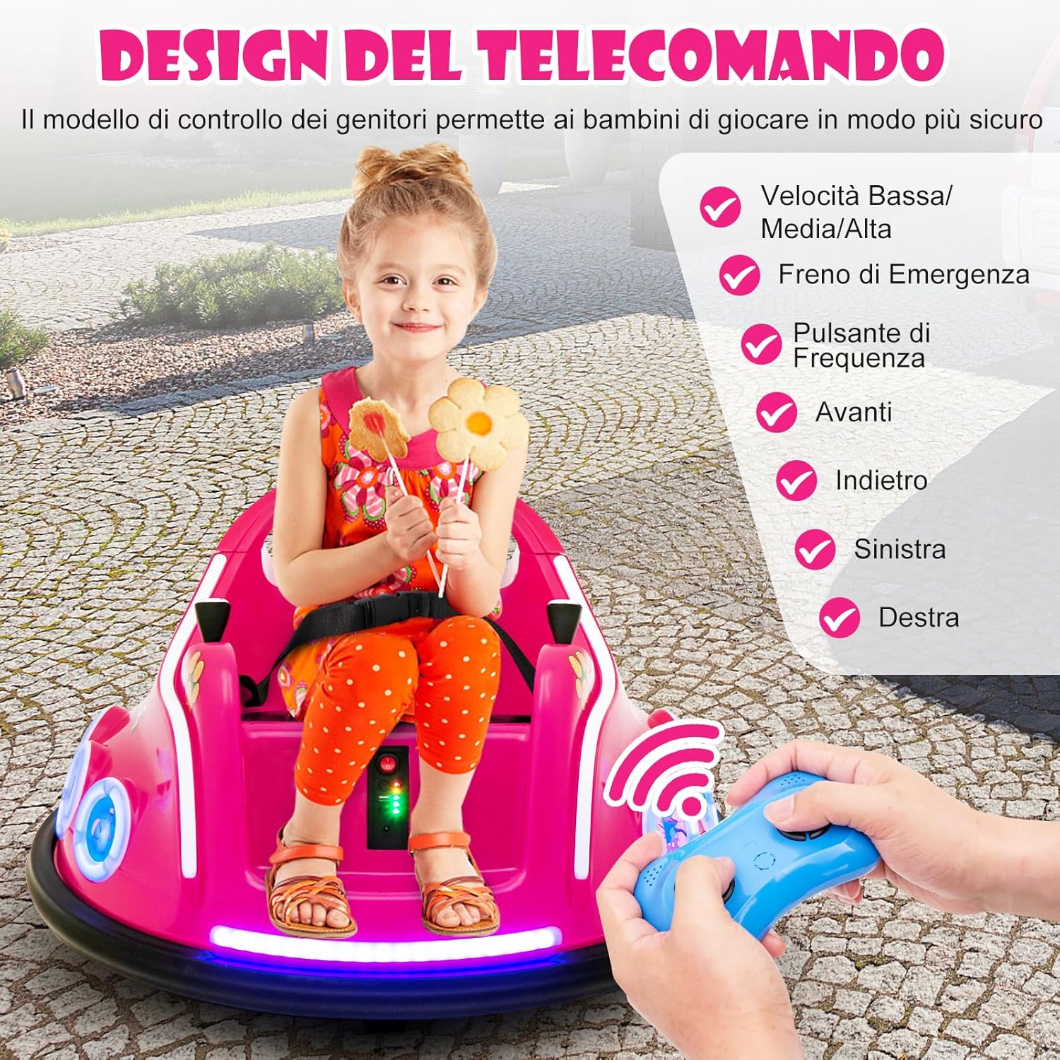 12V Autoscontro Elettrico per Bambini, Macchina Elettrica per Bambini con Design Girevole a 360° Telecomando Luci Musica, Macchina Cavalcabile per Bambini 37-96 Mesi (Rosa)
