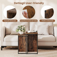 Set di 2 Tavolini da Caffè Impilabili, Tavoli Laterali per Divano con Piano in Finta Legno e Struttura in Metallo, Tavoli per Salotto, Studio e Camera da Letto, Marrone