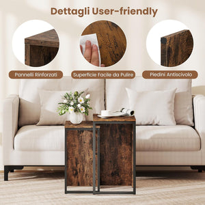Set di 2 Tavolini da Caffè Impilabili, Tavoli Laterali per Divano con Piano in Finta Legno e Struttura in Metallo, Tavoli per Salotto, Studio e Camera da Letto, Marrone