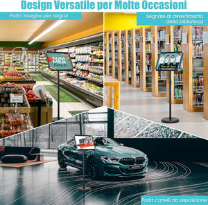 Set 2 Pezzi Supporto Poster Menù Stand per Pubblicità da Terra in Metallo, Girevole e Regolabile in Altezza, A4 / A3 (A3 Nero x 2)