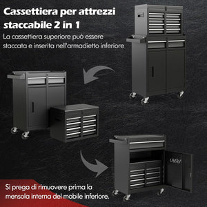 Cassettiera Portautensili a 4 Cassetti, Carrello per Attrezzi con Ruote Bloccabili Ripiano Regolabile e Rivestimento Antiscivolo, 59 x 28 x 102 cm (Nero)