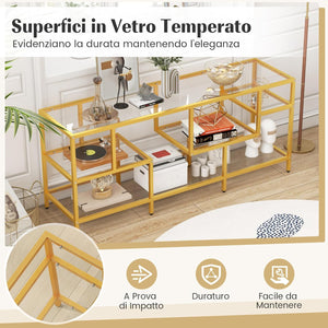 Mobile Porta TV fino a 65¡¯¡¯, Tavolo Consolle TV con Mensole in Vetro Temperato, Mobile TV con Struttura in Metallo, Supporto TV con Struttura in Metallo, per Soggiorno, Camera da Letto