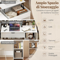 Scrivania per Computer con Piano Sollevabile, Scrivania PC con Scomparto Segreto Salvaspazio e 2 Ripiani, Scrivania Moderna per Ufficio, Studio e Camera da Letto, 100 x 49 x 75 cm, Bianco