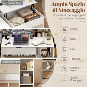 Scrivania per Computer con Piano Sollevabile, Scrivania PC con Scomparto Segreto Salvaspazio e 2 Ripiani, Scrivania Moderna per Ufficio, Studio e Camera da Letto, 100 x 49 x 75 cm, Bianco