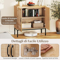 Credenza da Cucina, Armadio con 2 Ante Intrecciate in Rattan, Ripiano Regolabile a 3 Posizioni, Armadietto Boho per Cucina, Sala da Pranzo, Soggiorno e Corridoio, 80 x 38 x 81 cm (Naturale)