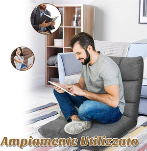 Sedia da Terra, Sedia da Pavimento con Posizioni Regolabili, Sedia Reclinabile Imbottita con Struttura in Acciaio Durevole, Facile da Conservare, Ideale per Salone Studio e Camera (Grigio)