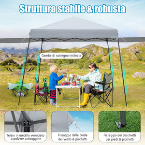 Gazebo Pieghevole 3 x 3 m, con Pareti/Tende Parasole, Gazebo Pop Up Impermeabile e Protettivo da Sole, con Altezza Regolabile e Borsa a Ruote, per Giardino Spiaggia e Campeggio