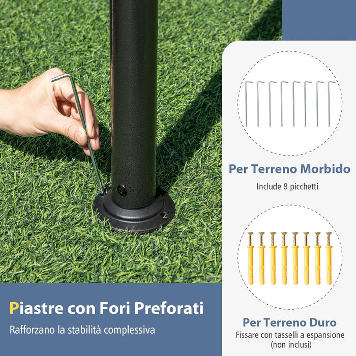 Gazebo da Giardino 397 x 296 cm, Gazebo da Esterno con Zanzariere, Tende, Struttura in Metallo Resistente, con Tetto Impermeabile a Due Strati, per Patio, Giardino e Cortile