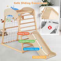 6 in 1 Struttura di Arrampicata, Triangolo da Arrampicata con Scivolo, Barra per Trazioni e Rete per Arrampicata, Parco Educativo per bambini per Interni, 1+ Anno, 105 x 67 x 112 cm (Naturale)