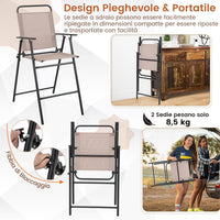 Set di 2 Sedie da Bar Pieghevoli per Esterno, Sedie da Pranzo con Tessuto Traspirante e Telaio in Metallo, Sedie Alte con Braccioli e Poggiapiedi, per Giardino e Balcone