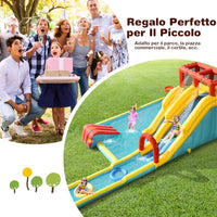 Castello Gonfiabile 8 in 1 per Bambini, con 2 Scivoli, Cannone ad Acqua, Parete di Arrampicata, con Borsa di Trasporto e Kit di Riparazione, per 3 Bambini di 3-10 Anni, 622 x 335 x 225 cm