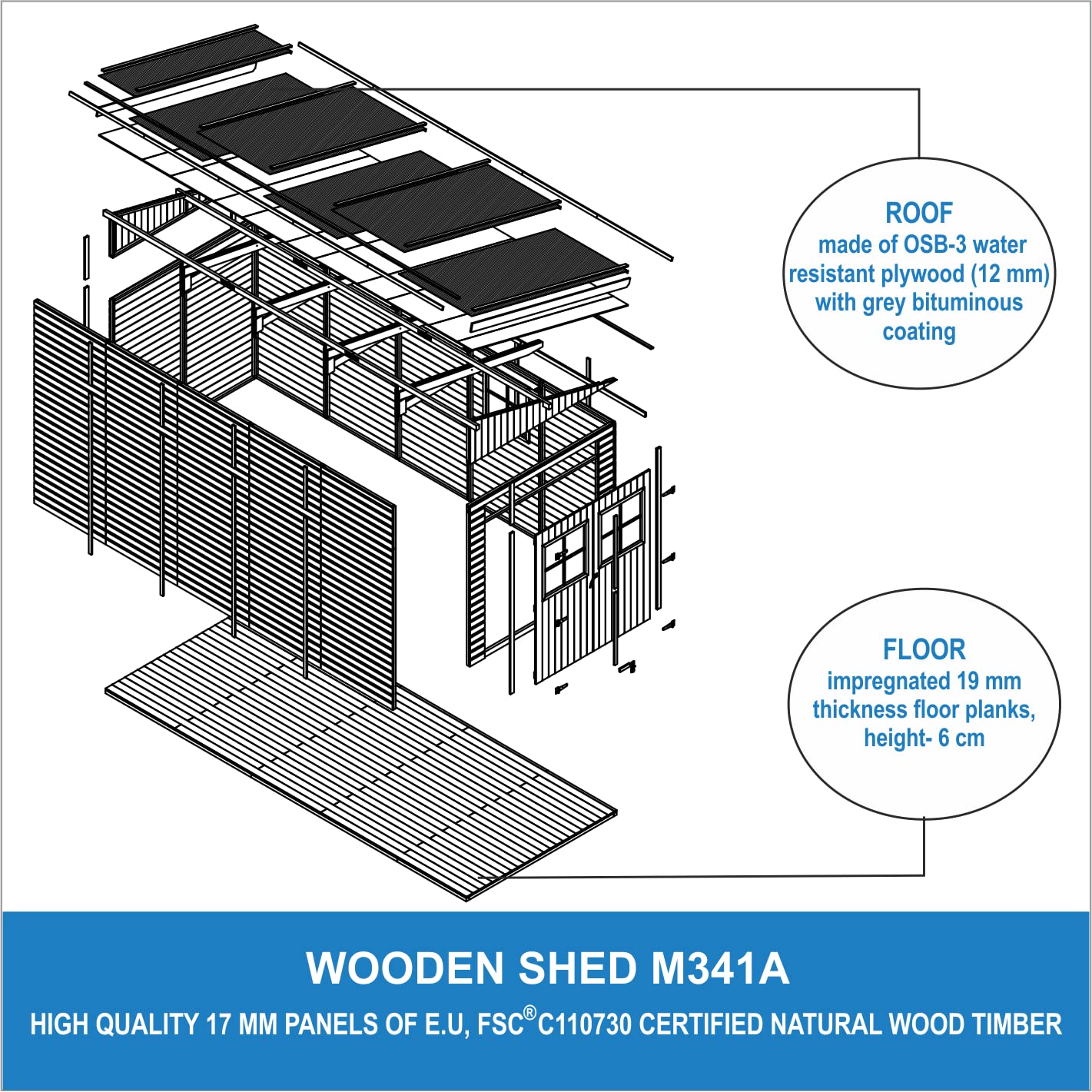 Casa da giardino in legno (con parete laterale) - 10,1 mq - TIMBELA M341A+M341G