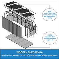 Casa da giardino in legno (con parete laterale) - 10,1 mq - TIMBELA M341A+M341G