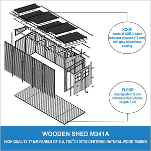 Casa da giardino in legno (con parete laterale) - 10,1 mq - TIMBELA M341A+M341G