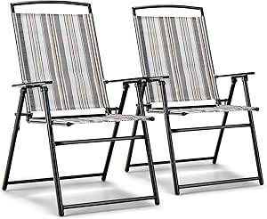 Set di 2 Sedie Pieghevoli da Patio, Sedie Portatile in Textilene, Capacità 150 kg, Sedie da Giardino per Esterno Veranda Cortile Balcone, Nessun Montaggio Richiesto