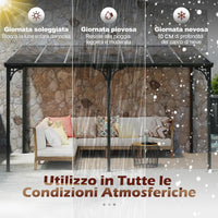 Gazebo da Esterno 305 x 400 x 264 cm, Gazebo Grande con Tetto Inclinato in Policarbonato e Struttura in Metallo, Tenda Impermeabile per Terrazzo, Giardino e Patio