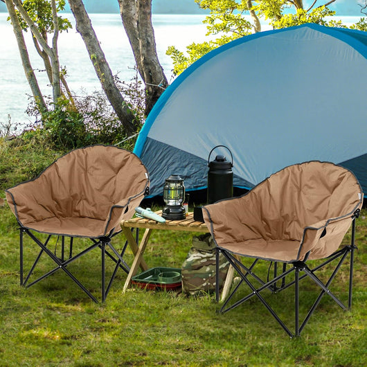 Sedia da campeggio pieghevole, poltrona imbottita con seduta ampia, schienale alto, braccioli, borsa per vetro, sedia portatile con borsa per il trasporto per giardino, patio, picnic (marrone)