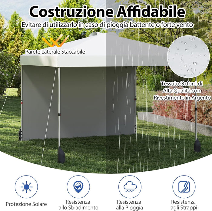 Gazebo Pieghevole 3 x 3 m, Gazebo da Esterno con Borsa con Ruote, Picchetti, Ancoraggi, Corde del Vento, Sacchi di Sabbia e Copertura Ventilata, Tendone Impermeabile per Feste (Bianco)