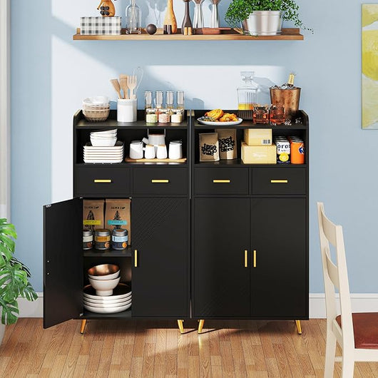 Mobiletto Bagno Salvaspazio 60 x 30 x 113 cm, Credenza Soggiorno con Ante, 2 Cassetti e Ripiano Regolabile, Armadietto da Cucina per Sala da Pranzo e Lavanderia (Nero)