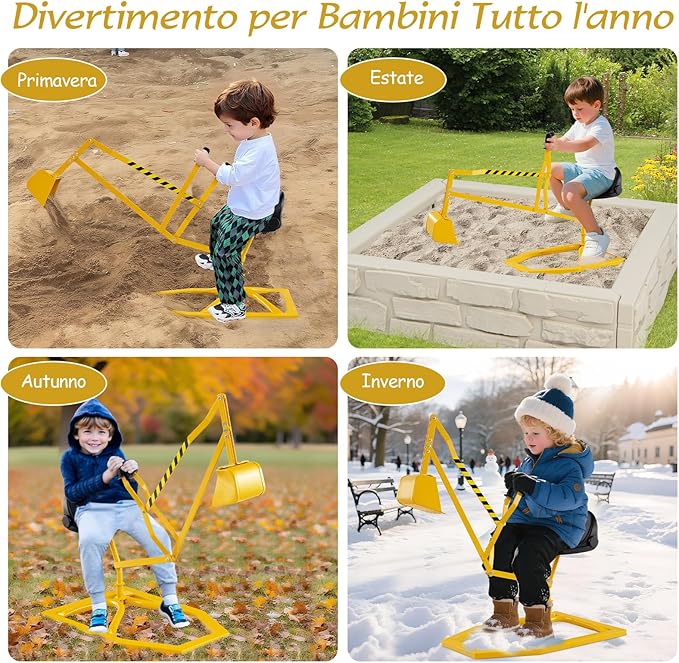 Escavatore Giocattolo per Bambini, Ruspa Cavalcabile con Controlli a 2 Mani e Pala Flessibile, Sedile Girevole a 360°, Ruspa Giocattolo per Esterni, 3 Anni+ (con Base Giallo)