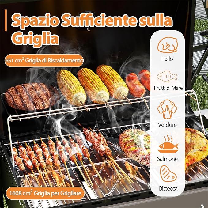 Griglia a Gas con 3 Bruciatori, Griglia da Esterno con Coperchio in Acciaio Inox e Tavolini Laterali, Attrezzatura per Barbecue da Patio su Ruote per Campeggio, Giardino